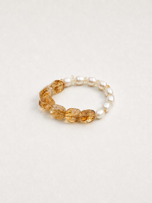 LUMERUNE Golden Halo Brazilian Citrine Bracelet and Pearl — soft pearl and citrine palette