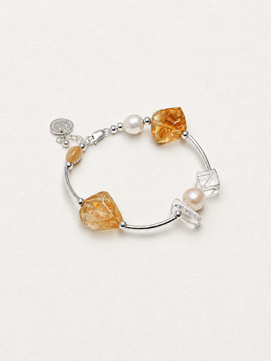 Solar Drift —— Brazilian Citrine Pearl & Clear Quartz Bracelet