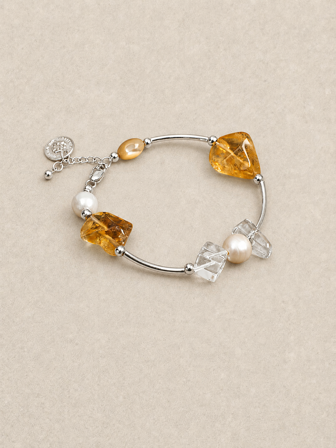 Solar Drift —— Brazilian Citrine Pearl & Clear Quartz Bracelet