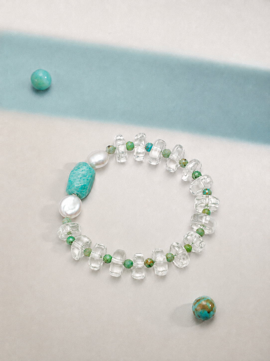 Prism Tide Verdant —— Clear Quartz, Amazonite & Pearl Bracelet