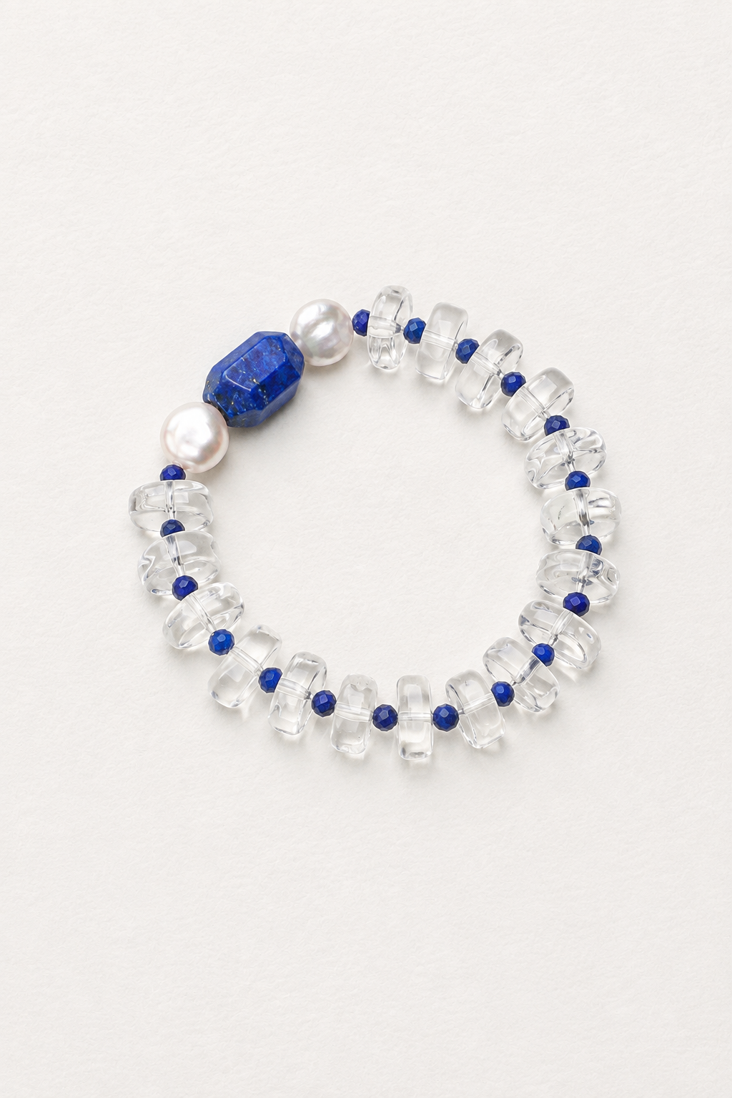 Prism Tide Cobalt —— Clear Quartz, Lapis Lazuli & Pearl Bracelet