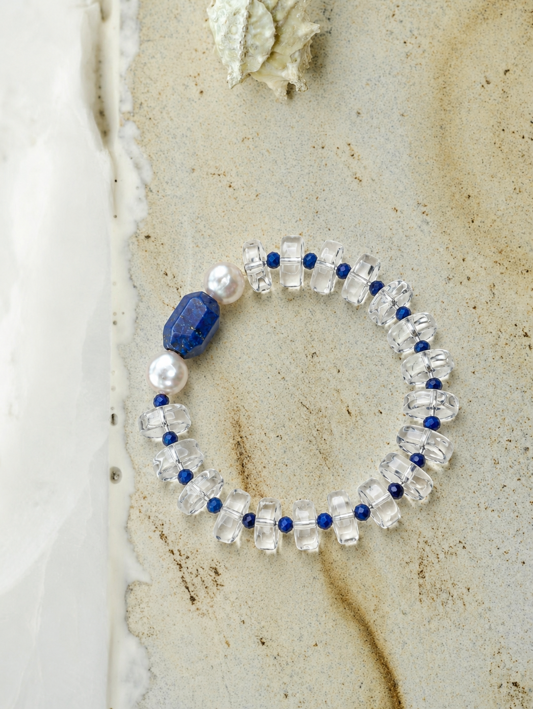 Prism Tide Cobalt —— Clear Quartz, Lapis Lazuli & Pearl Bracelet