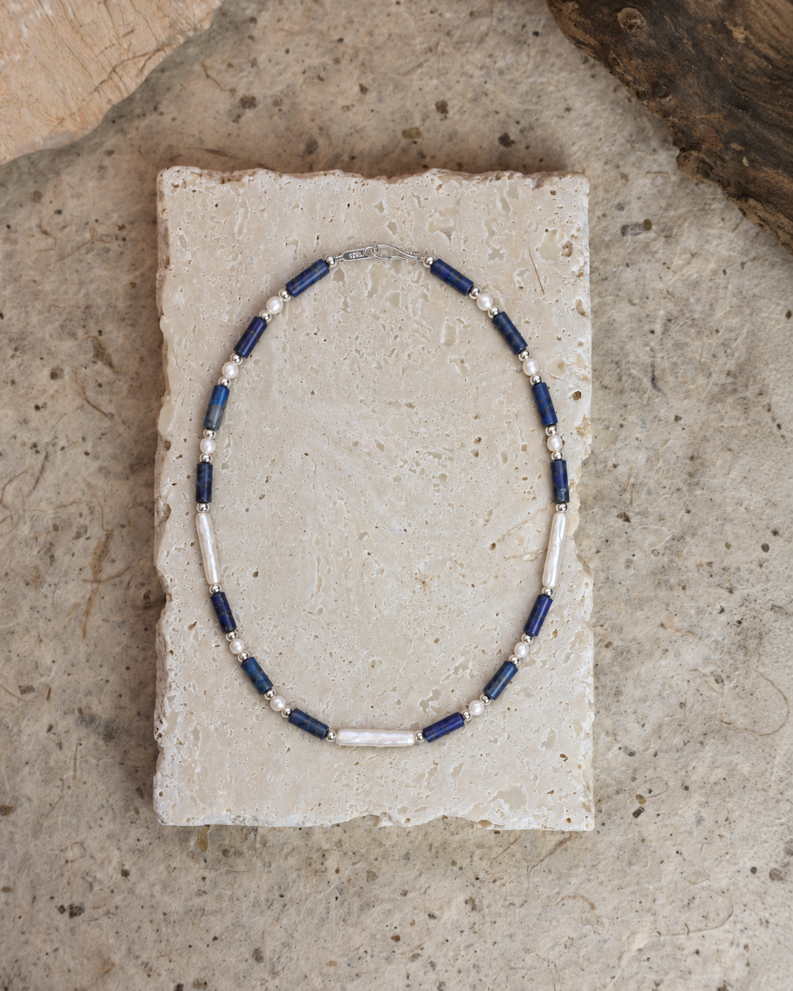 Midnight Current — Lapis Lazuli & Pearl Necklace