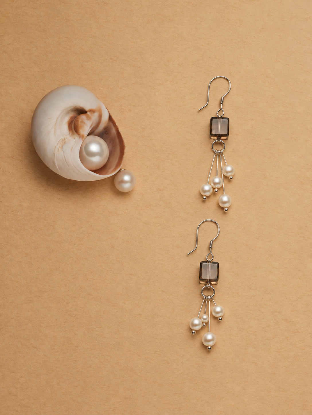 Smoky Cascade — Smoky Quartz & Pearl Earrings