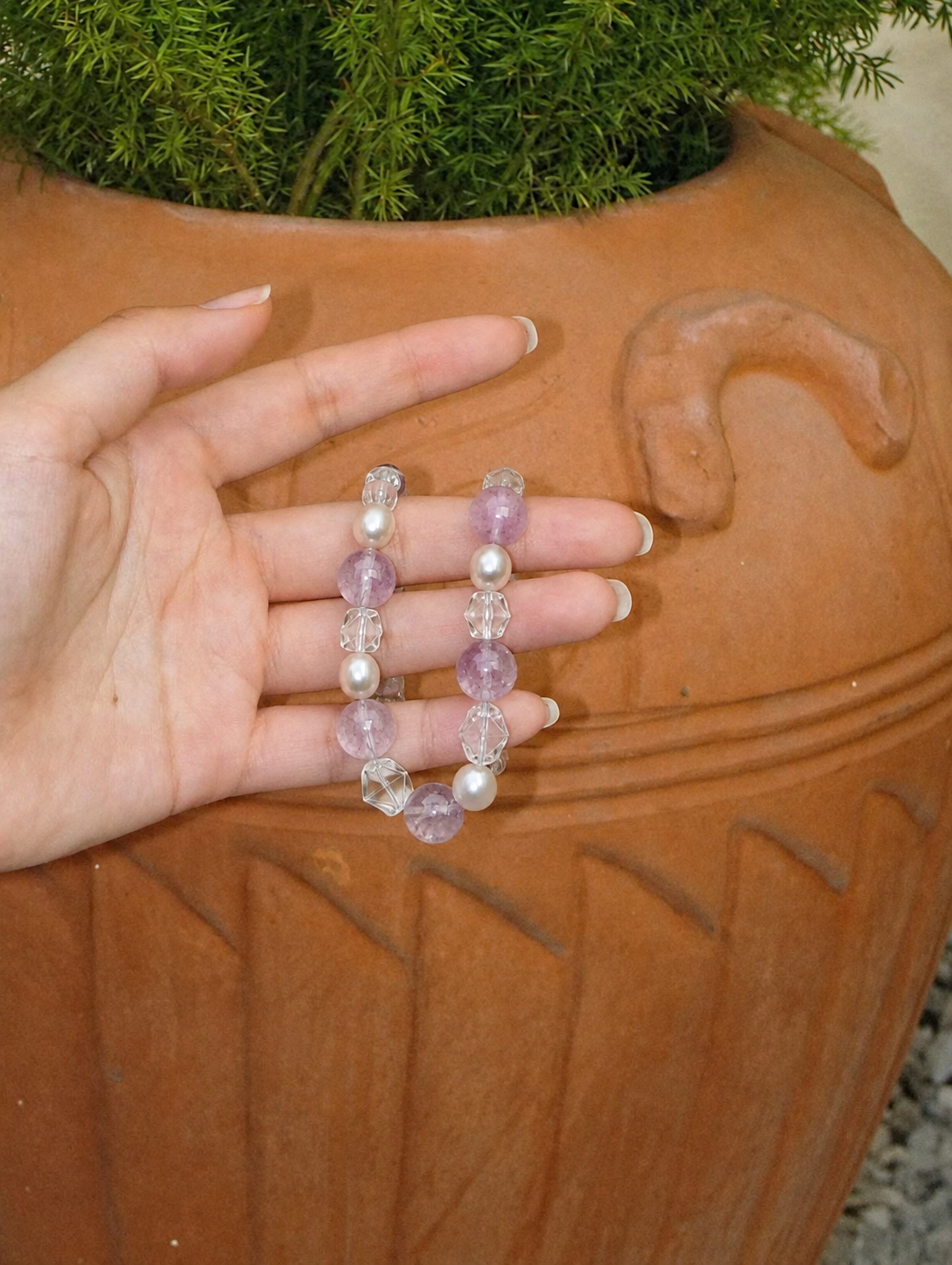 Lilac Prism — Amethyst, Clear Quartz & Pearl Bracelet