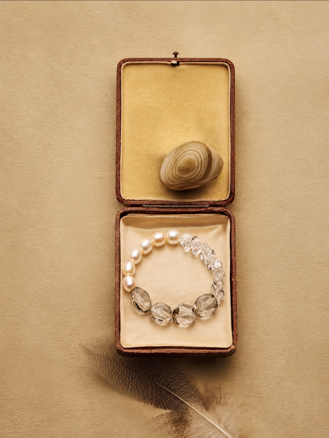 LUMERUNE Terra Green Quartz Bracelet With Clear Quartz and Pearl — green quartz, clear quartz and white pearls