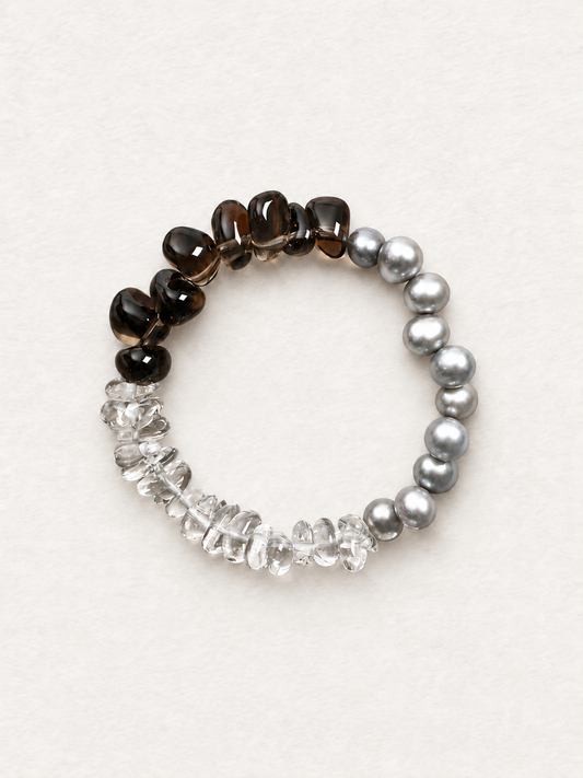 LUMERUNE Terra Smoky Quartz Bracelet With Gray Pearl and Clear Quartz — smoky quartz, clear quartz and gray pearls