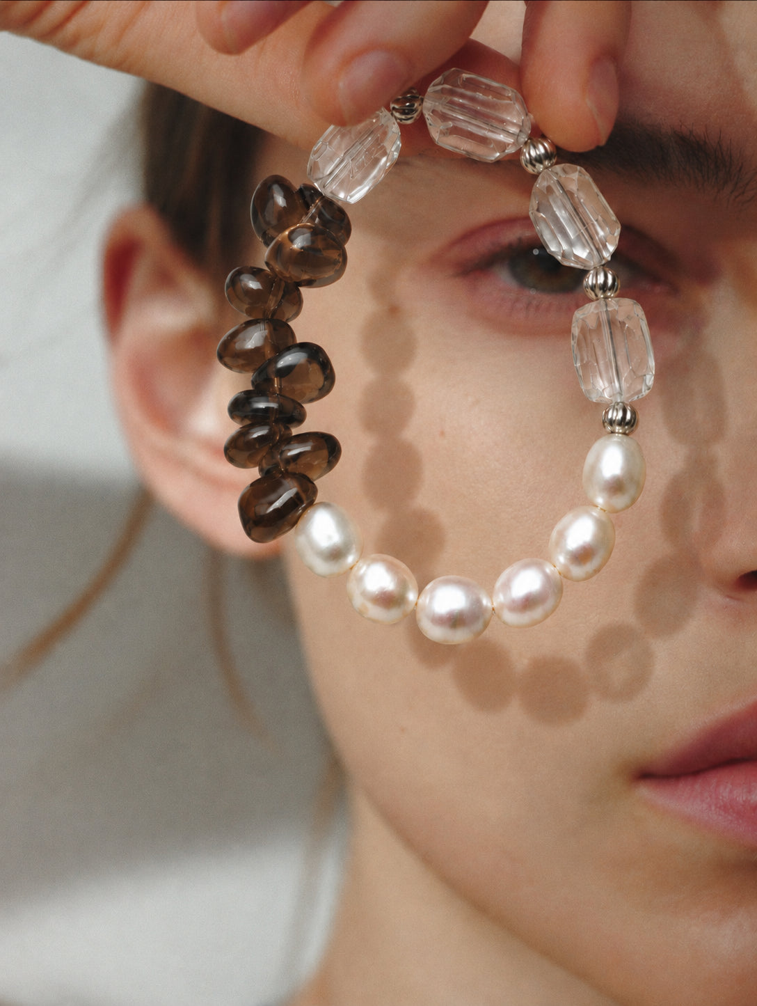 LUMERUNE Terra Clear Quartz Bracelet With Smoky Quartz and Pearl — clear quartz, smoky quartz, rice pearls and S925 silver