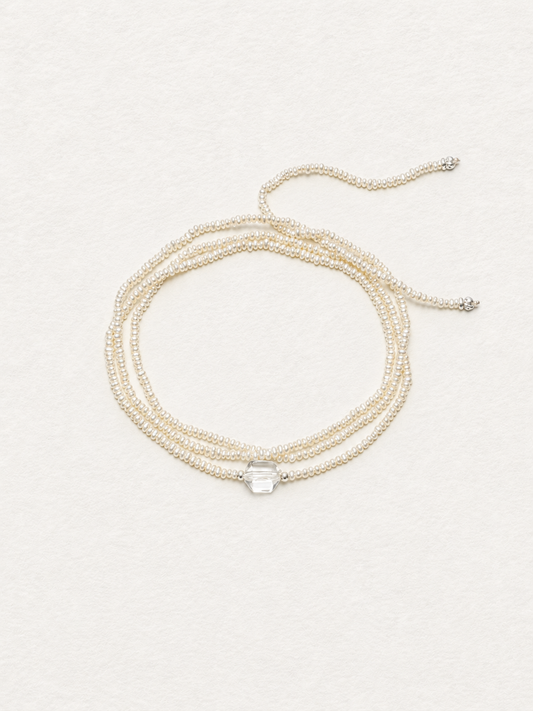 LUMERUNE Muse Pearl Necklace With Clear Quartz — delicate pearl layers and clear quartz