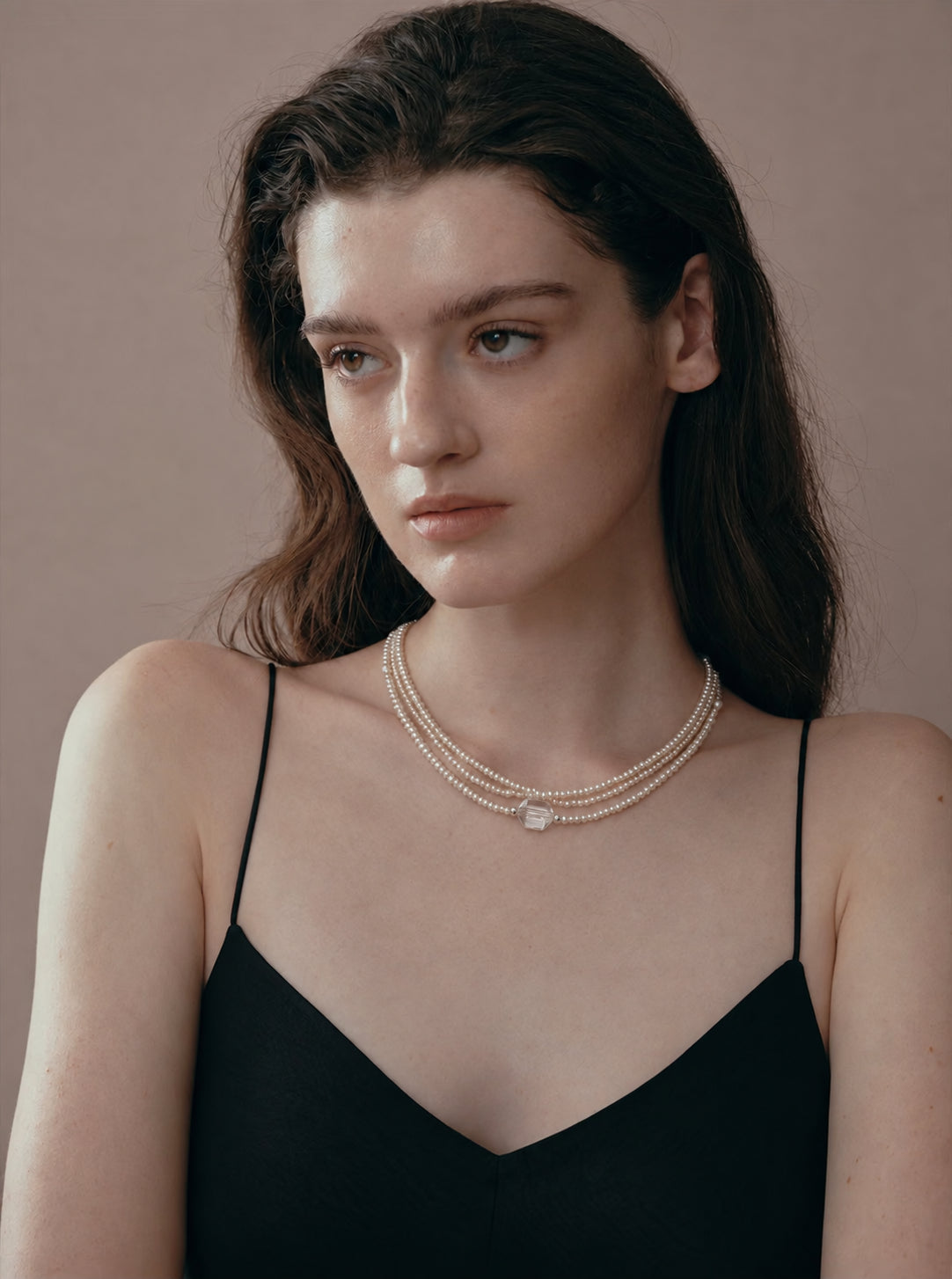 LUMERUNE Muse Pearl Necklace With Clear Quartz — delicate pearl layers and clear quartz