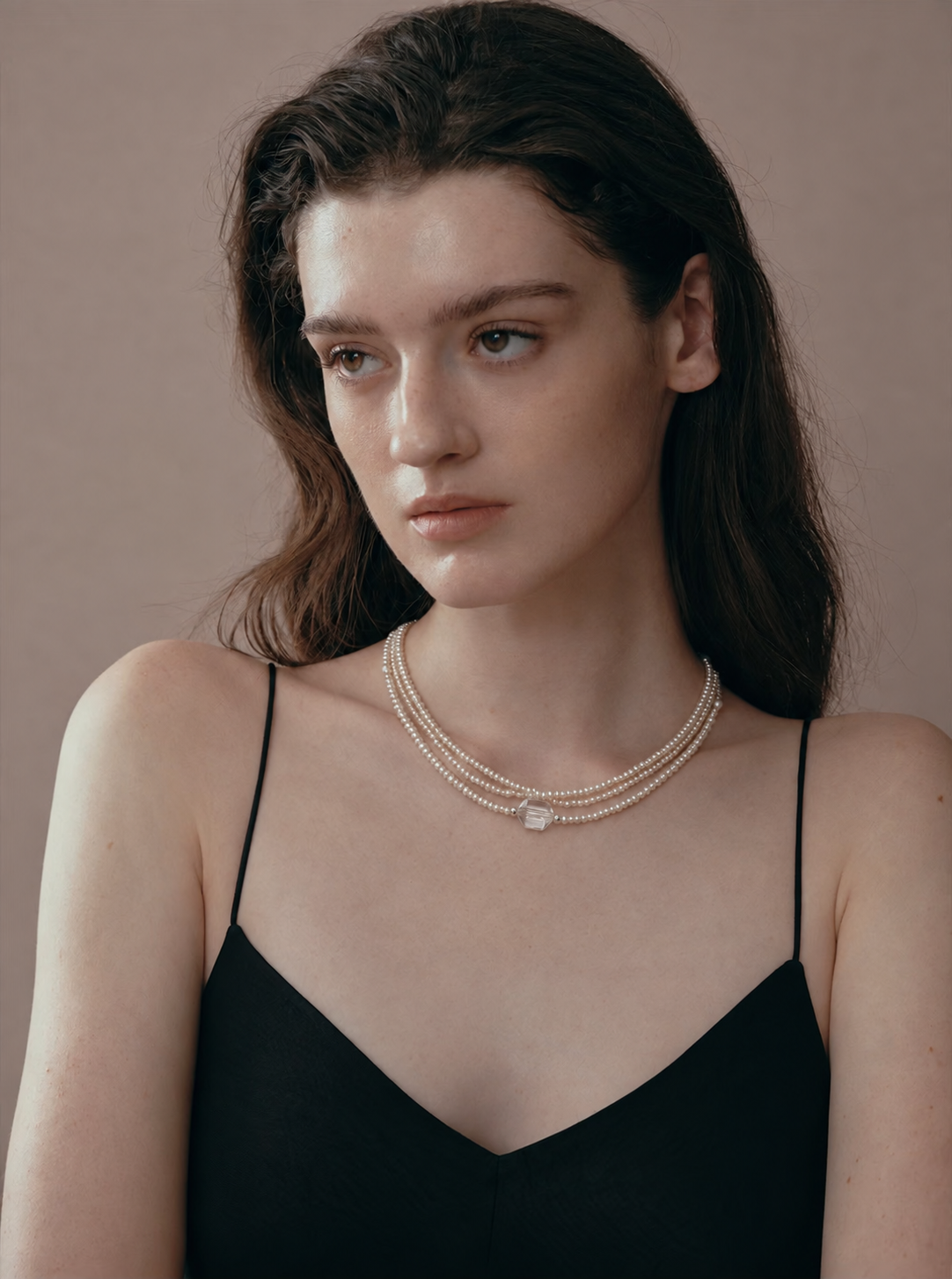 LUMERUNE Muse Pearl Necklace With Clear Quartz — delicate pearl layers and clear quartz
