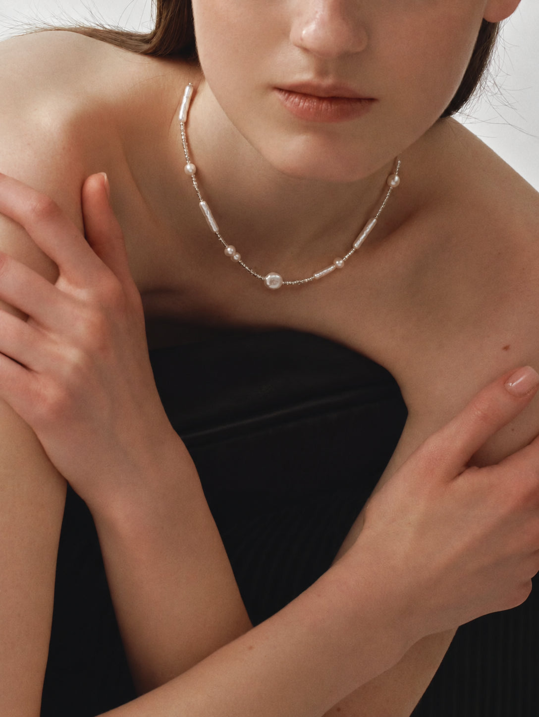 LUMERUNE Muse Mixed Pearl Necklace — mixed pearls and silver details