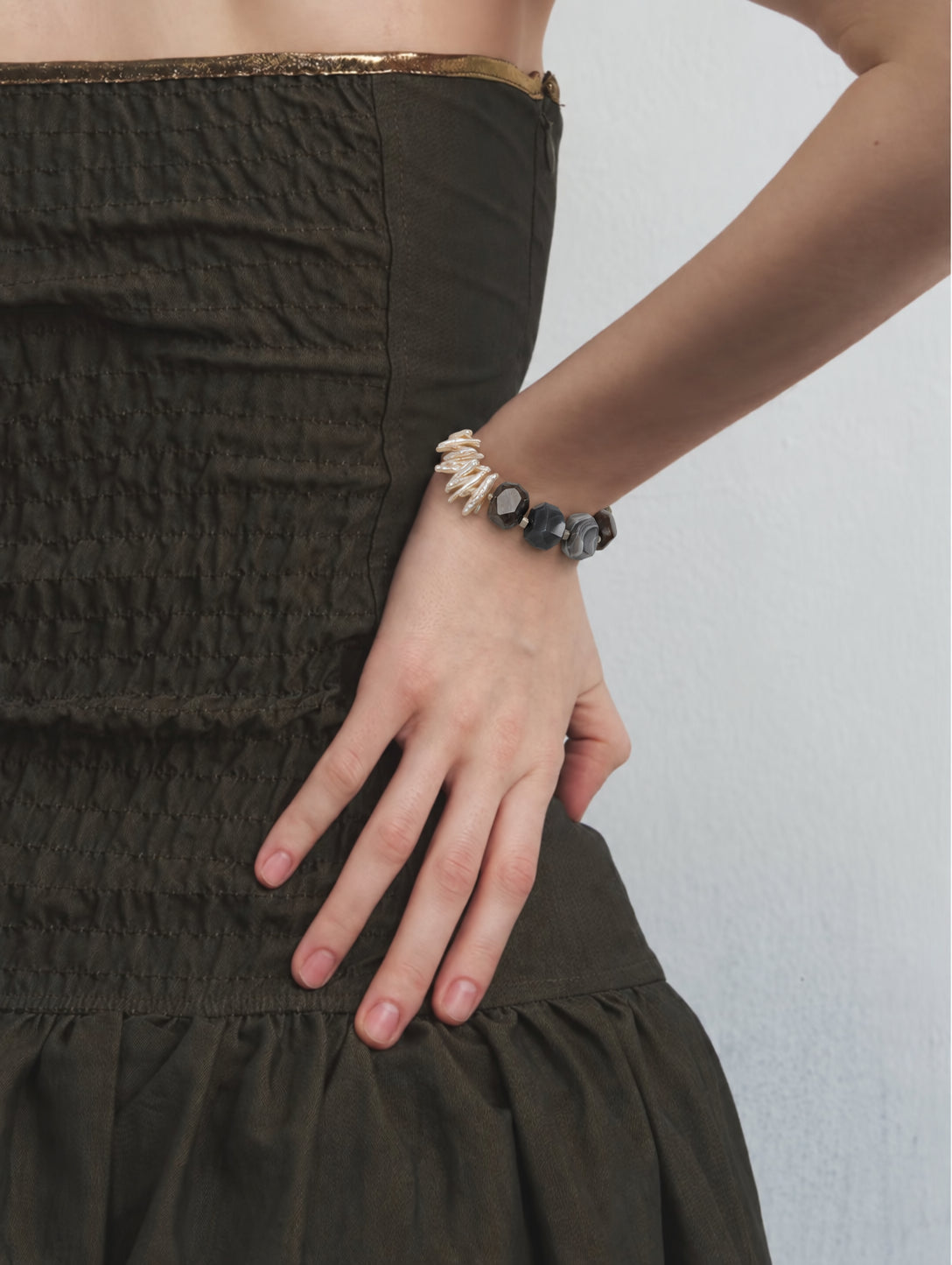 LUMERUNE Mineral Drift Persian Agate and Stick Pearl Bracelet — Persian agate and organic stick pearls