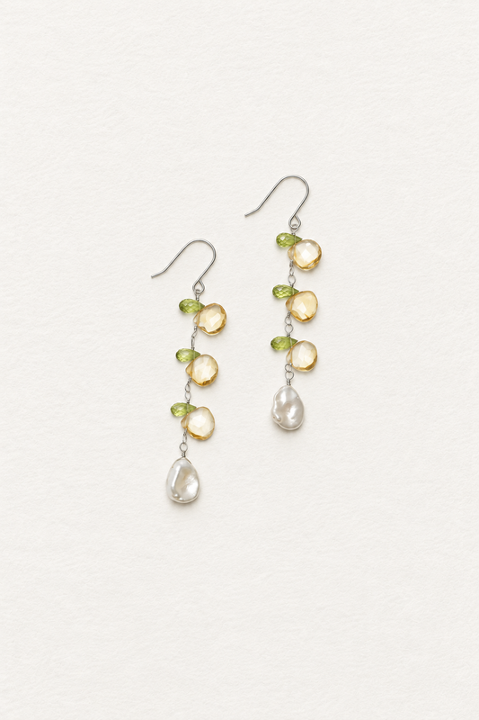 LUMERUNE Garden Citrine Drops Earrings With Peridot and Pearl — citrine, peridot and baroque pearls