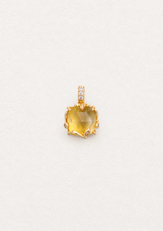 LUMERUNE Golden Leaf Citrine Pendant — citrine with leaf details and white zircon accents