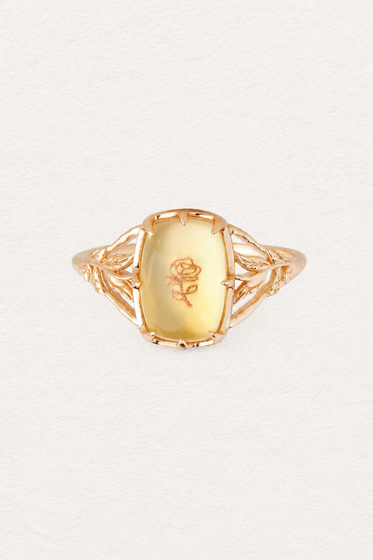 LUMERUNE Golden Rose Citrine Ring With White Shell — white shell layered with citrine and a rose imprint