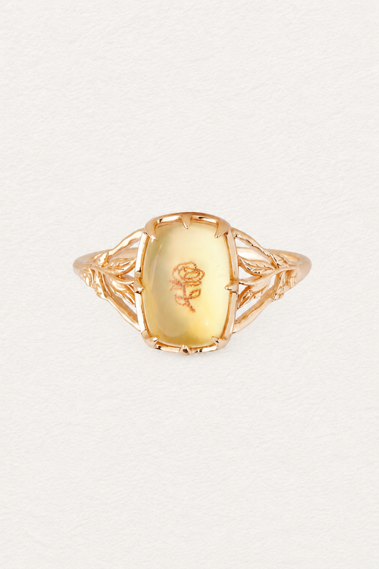 LUMERUNE Golden Rose Citrine Ring With White Shell — white shell layered with citrine and a rose imprint