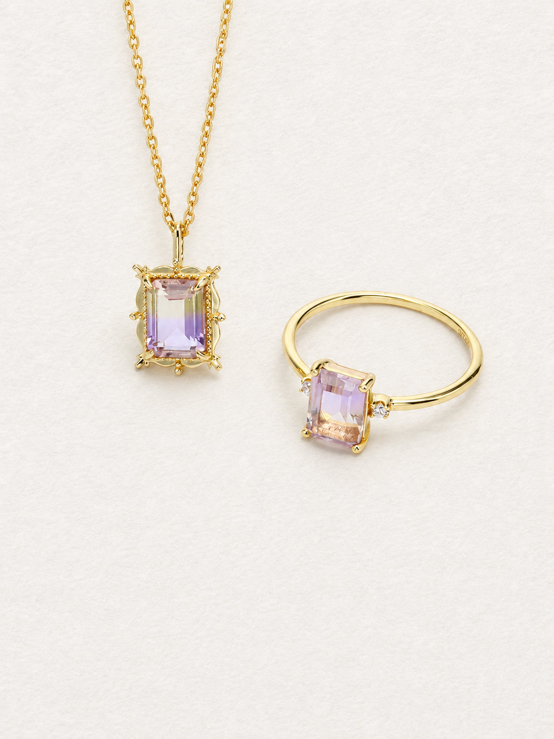 LUMERUNE Octagonal Ametrine Ring — octagonal ametrine with white zircon accents