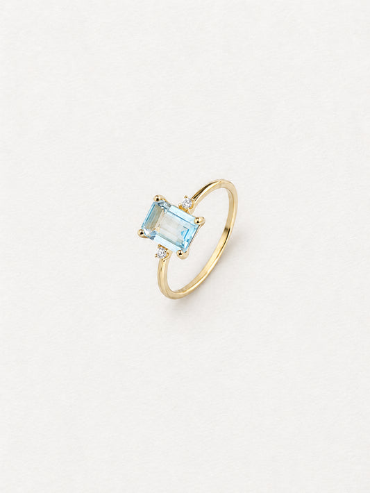 LUMERUNE Octagonal Blue Topaz Ring — octagonal blue topaz with white zircon accents