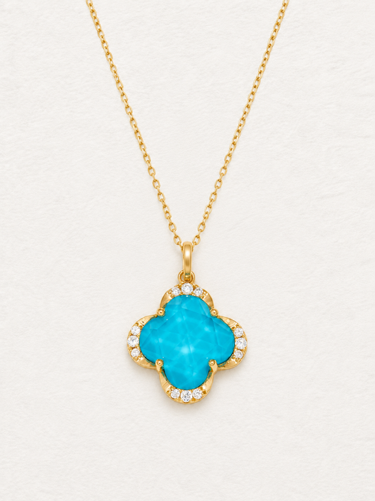 LUMERUNE Clover Turquoise Necklace — four leaf clover with turquoise and white crystal