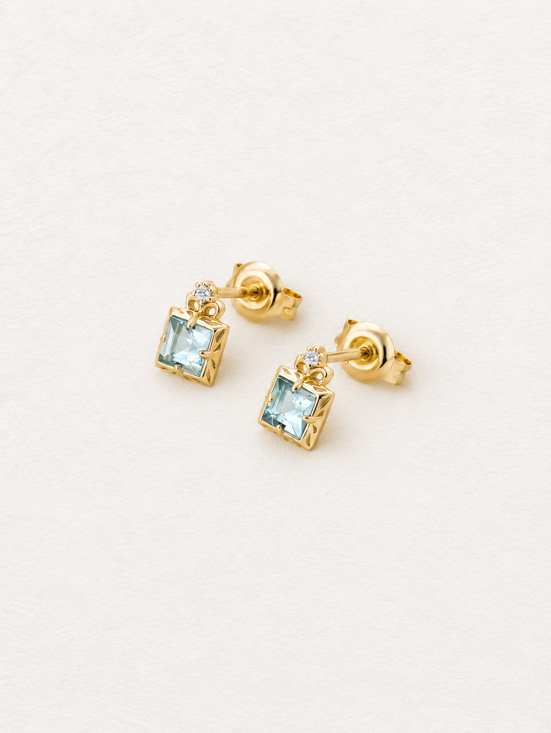 Square Aquamarine Stud Earrings