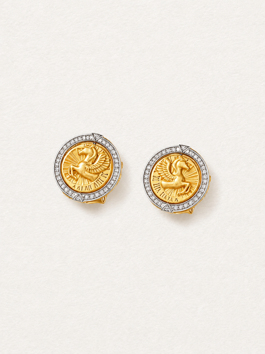 Pegasus Coin Spinner Huggie Earrings