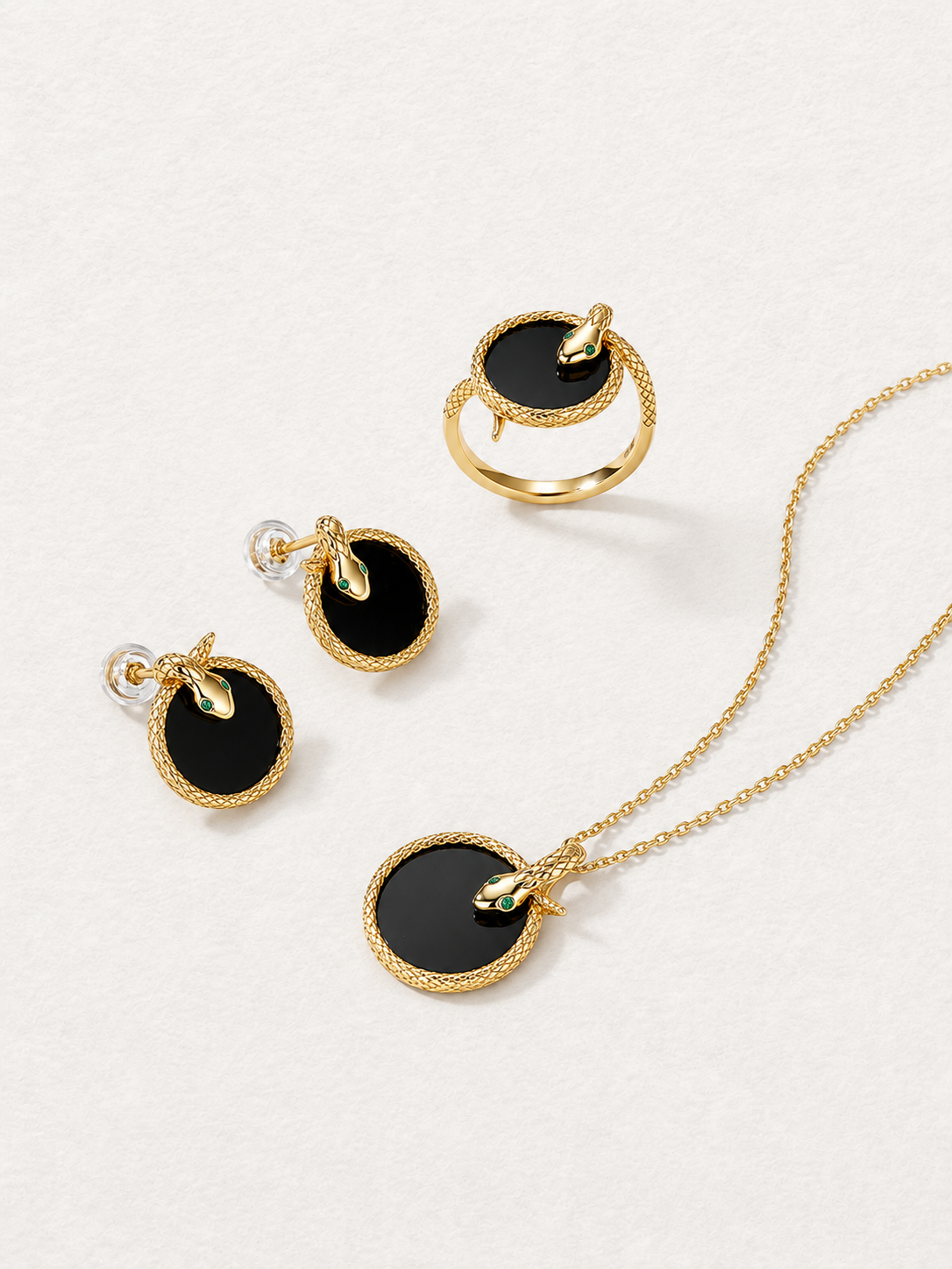 Serpent Black Agate Ring