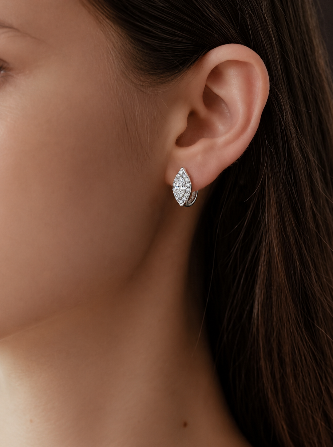 Marquise White Zircon Huggie Earrings