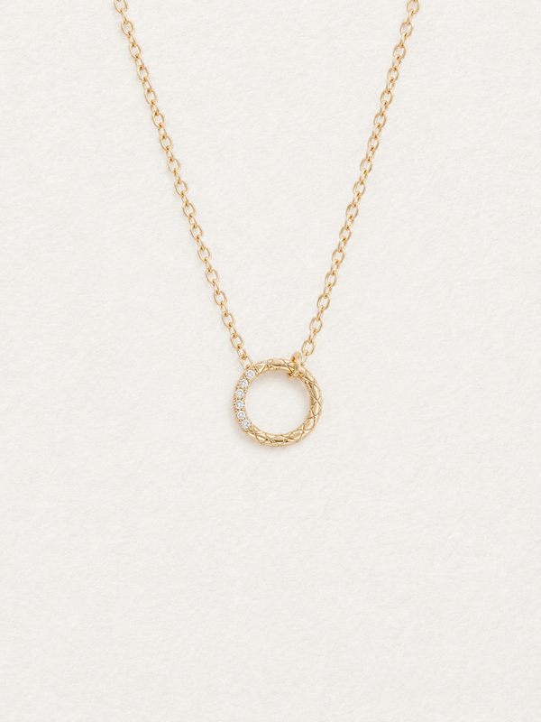 White Zircon Circle Necklace  Gold