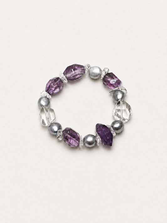 LUMERUNE Violet Amethyst Bracelet with Grey Pearl and Clear Quartz — cool toned amethyst and grey pearls