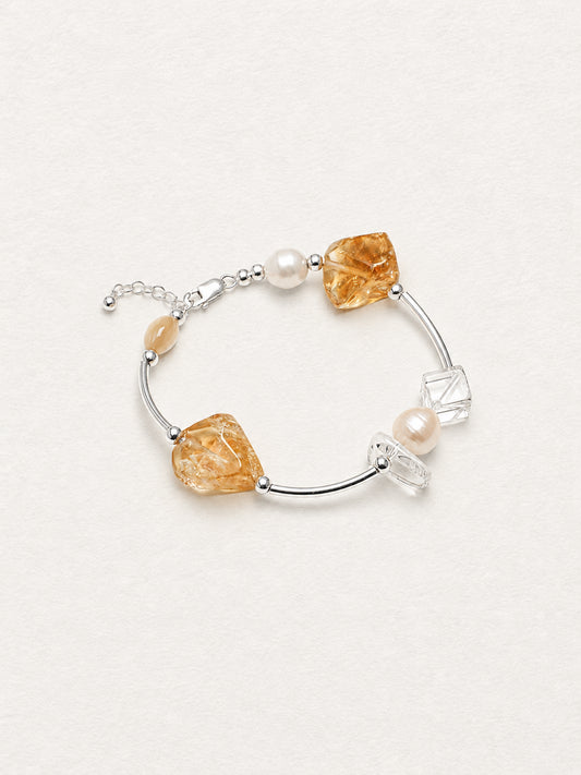 LUMERUNE Golden Halo Brazilian Citrine Bracelet with Pearl and Clear Quartz — warm citrine, pearl and clear quartz