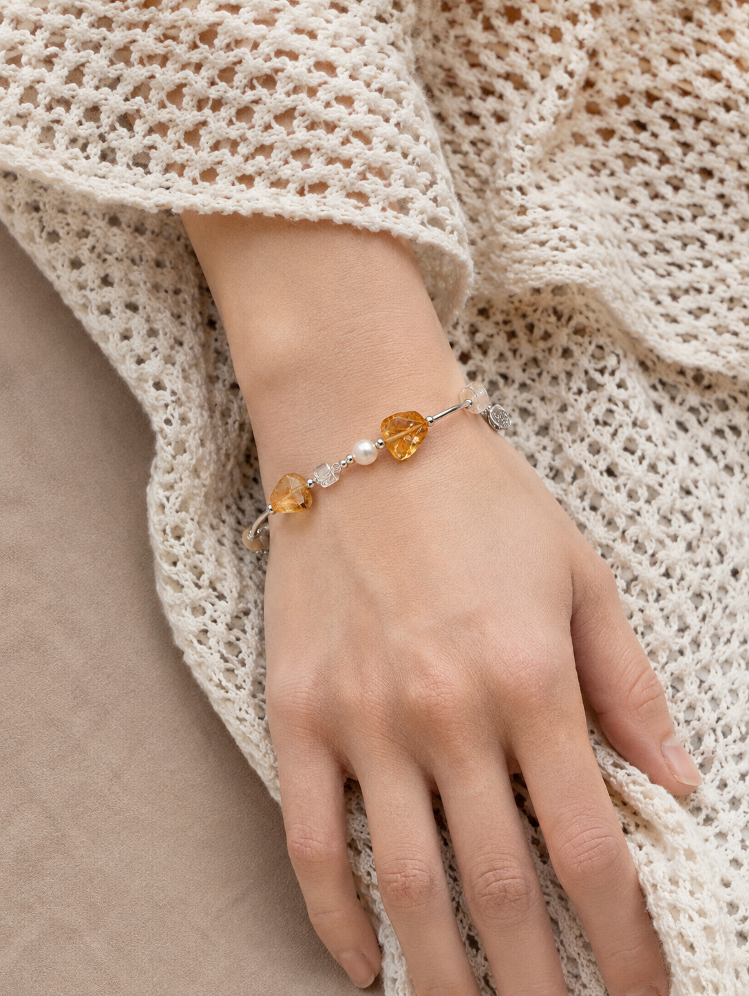 Solar Drift —— Brazilian Citrine Pearl & Clear Quartz Bracelet
