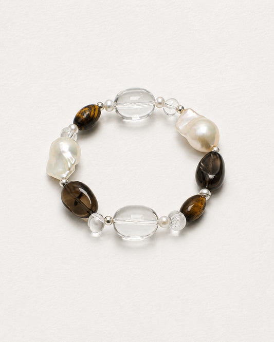 LUMERUNE Terra Smoky Quartz Bracelet With Mixed Gemstones — tiger’s eye and smoky quartz in earthy tones