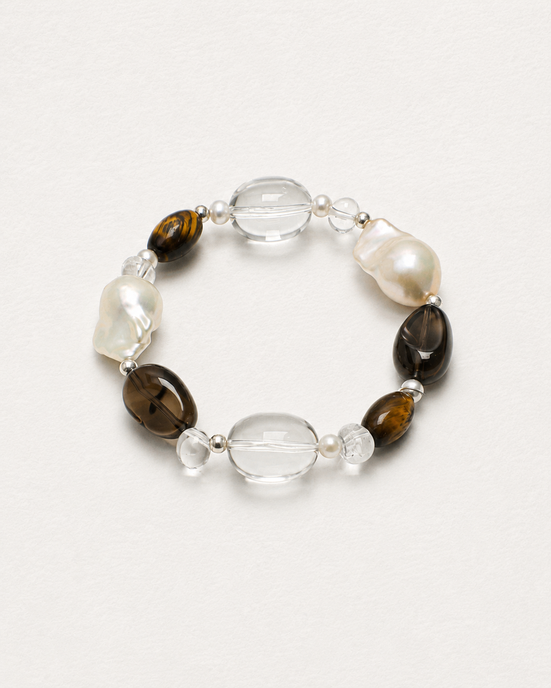 Earthbound Glow —— Tiger Eye, Smoky Quartz & Pearl Bracelet