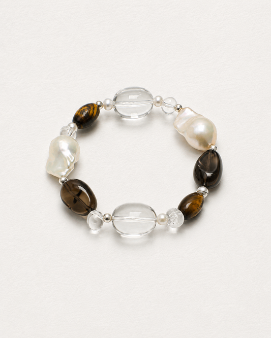 Earthbound Glow —— Tiger Eye, Smoky Quartz & Pearl Bracelet