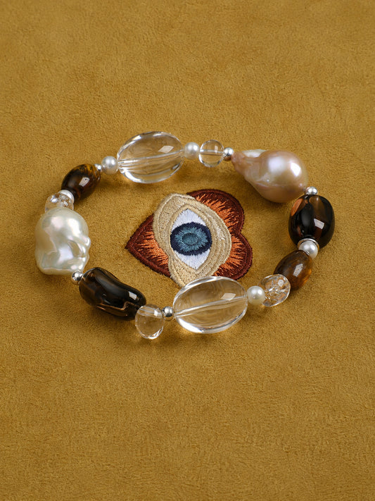 LUMERUNE Terra Smoky Quartz Bracelet With Mixed Gemstones — tiger’s eye and smoky quartz in earthy tones