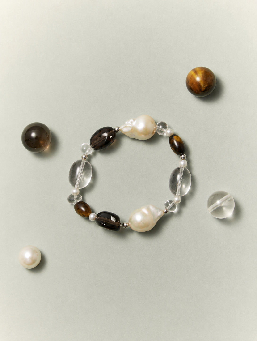 LUMERUNE Terra Smoky Quartz Bracelet With Mixed Gemstones — tiger’s eye and smoky quartz in earthy tones