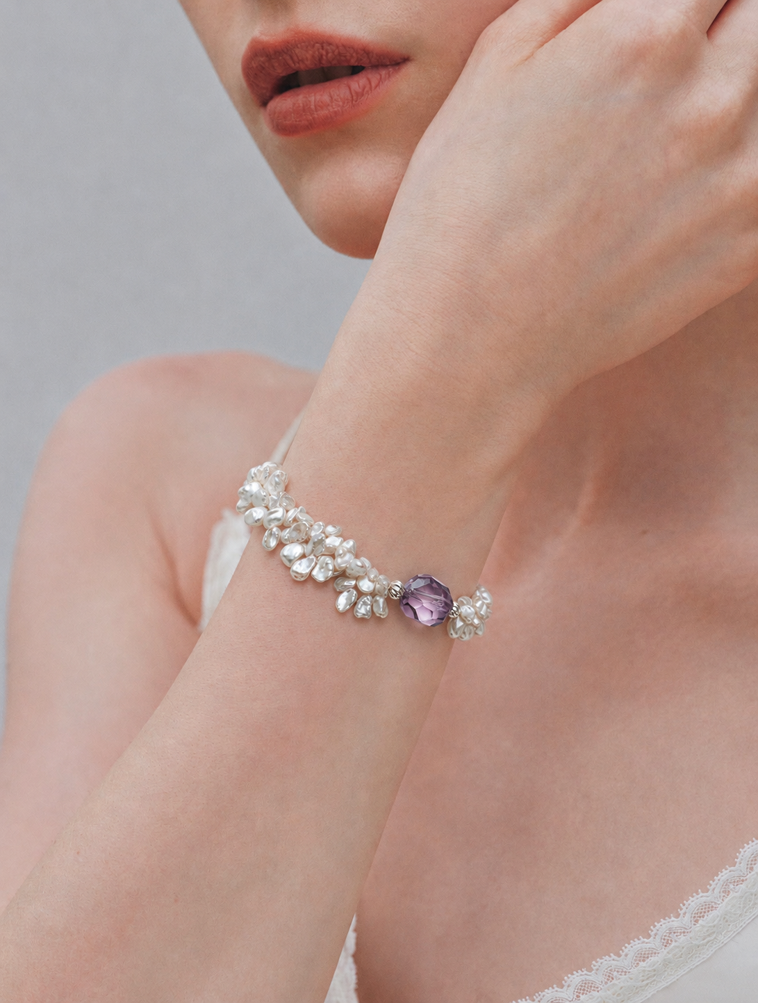 Violet Bloom —— Amethyst & Keshi Pearl Bracelet