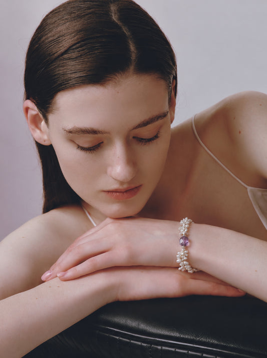 LUMERUNE Bloom Petal Pearl Bracelet With Amethyst — petal pearls accented with amethyst