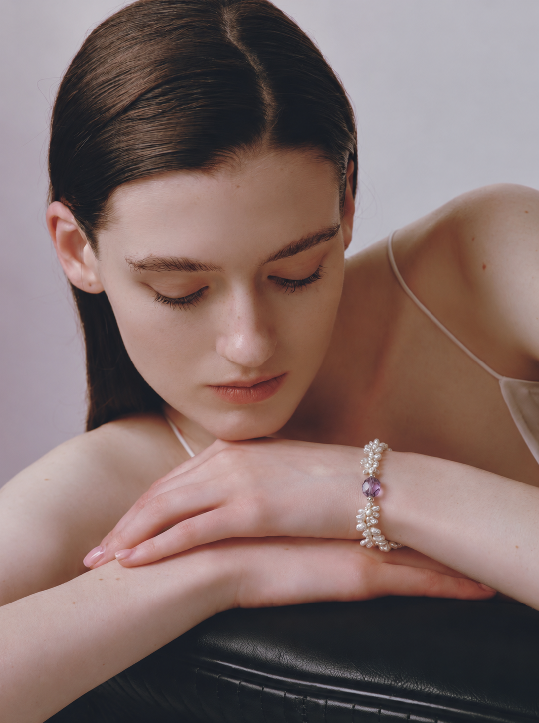 LUMERUNE Bloom Petal Pearl Bracelet With Amethyst — petal pearls accented with amethyst