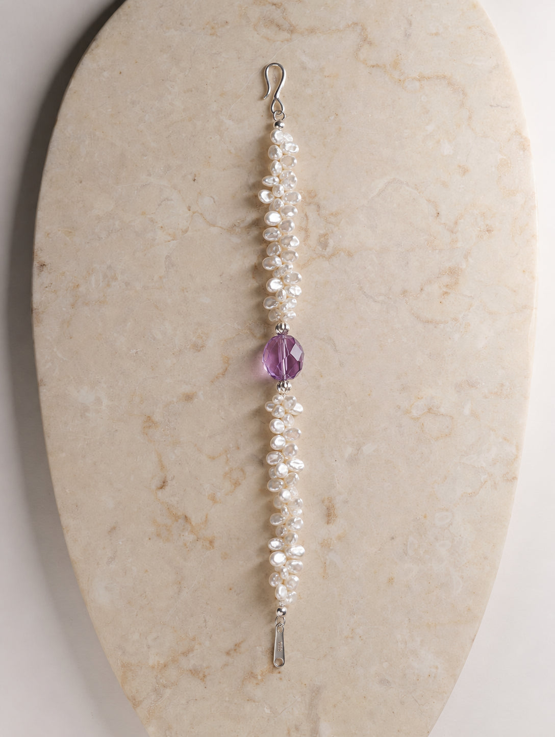 LUMERUNE Bloom Petal Pearl Bracelet With Amethyst — petal pearls accented with amethyst