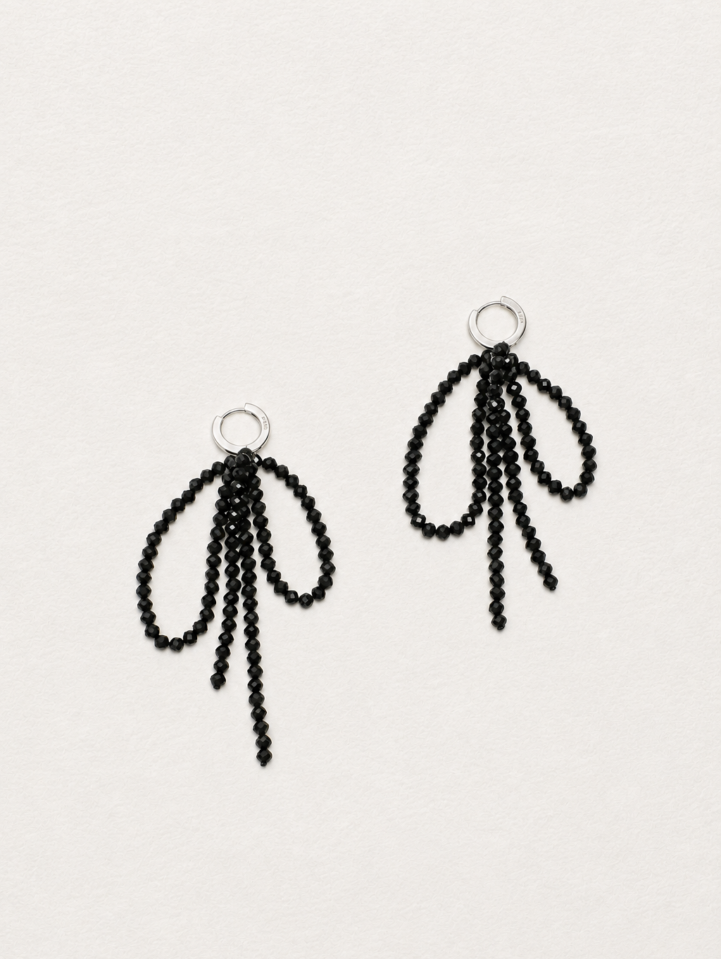 LUMERUNE Nightfall Ribbon Black Tourmaline Drop Earrings — black tourmaline strands in a modern monochrome design