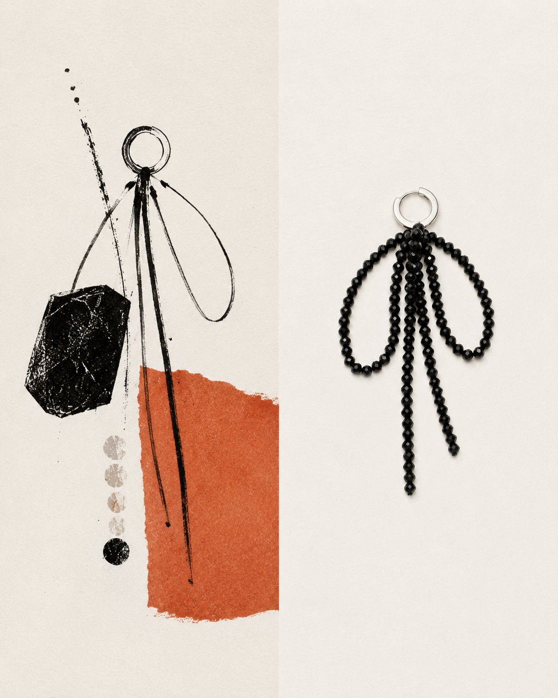 LUMERUNE Nightfall Ribbon Black Tourmaline Drop Earrings — black tourmaline strands in a modern monochrome design