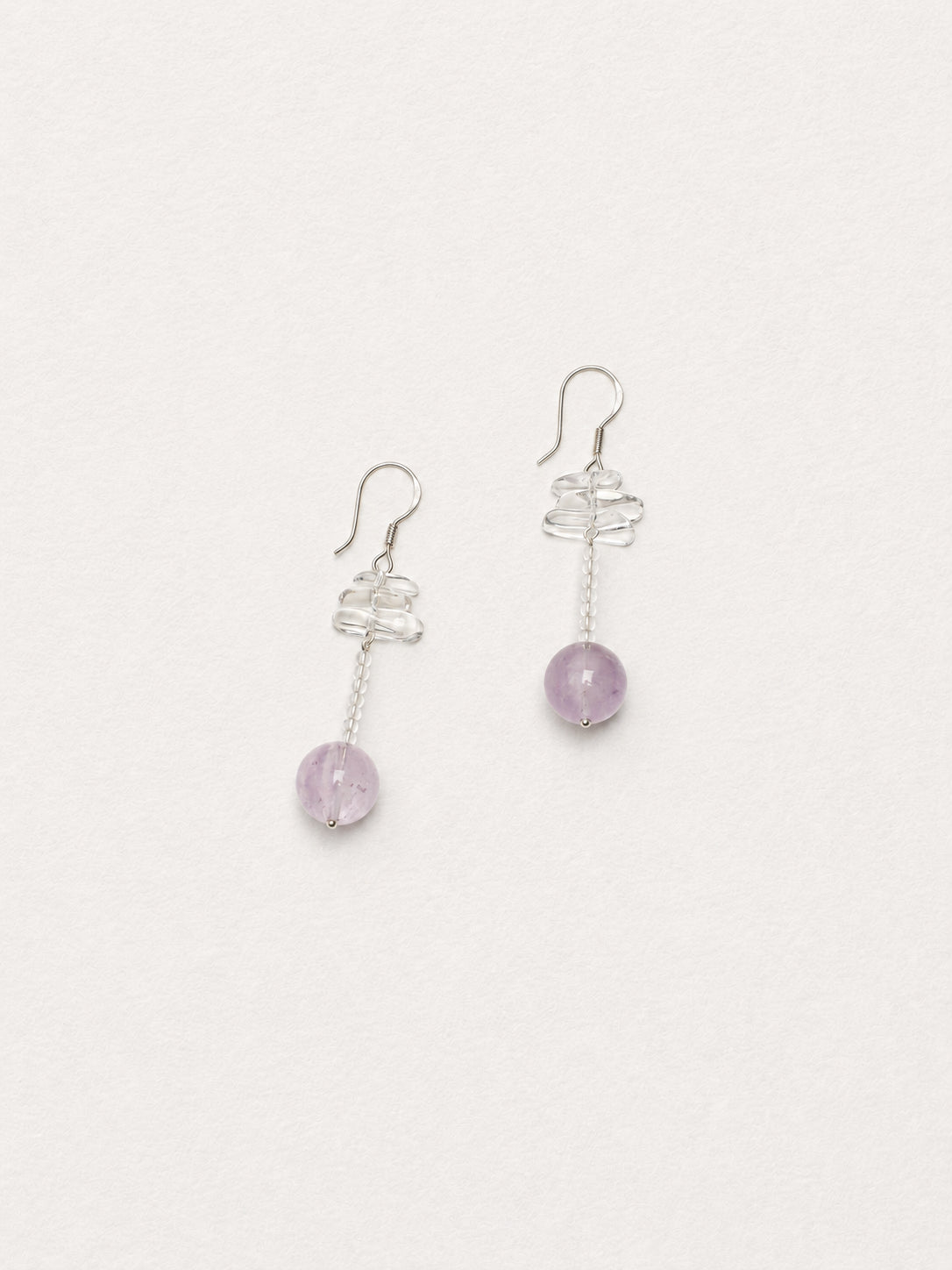 LUMERUNE Violet Mist Amethyst Drop Earrings With Clear Quartz — amethyst and clear quartz with an airy glow
