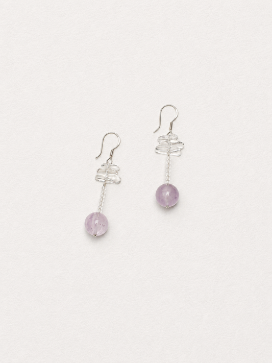 Moonveil Drop —— Amethyst & Clear Quartz Earrings