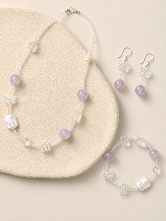 Moonveil Drop —— Amethyst & Clear Quartz Earrings