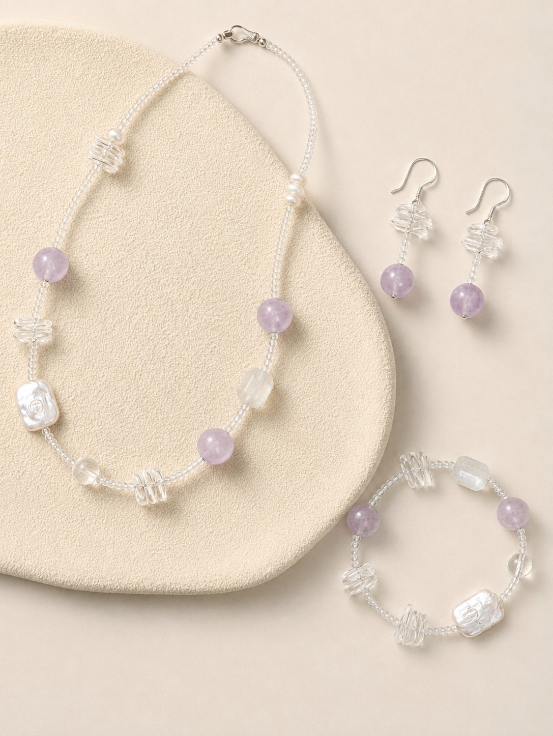 LUMERUNE Violet Mist Clear Quartz Necklace With Moonstone and Amethyst — moonstone, amethyst, clear quartz and pearl