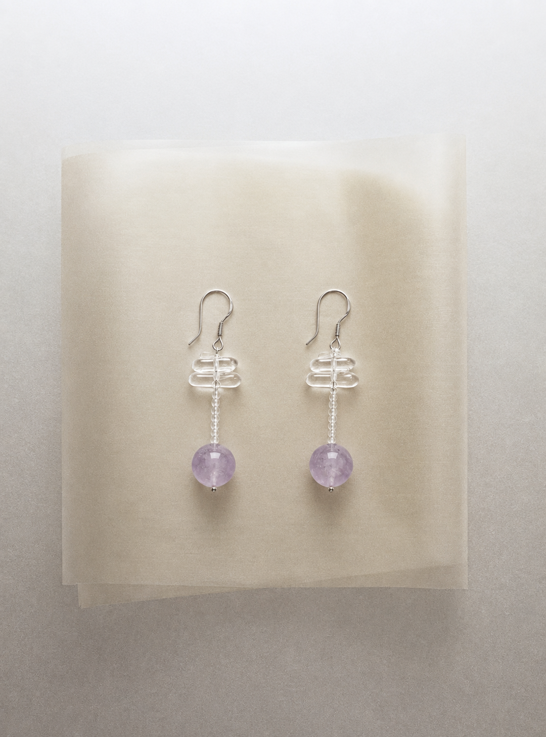 Moonveil Drop —— Amethyst & Clear Quartz Earrings