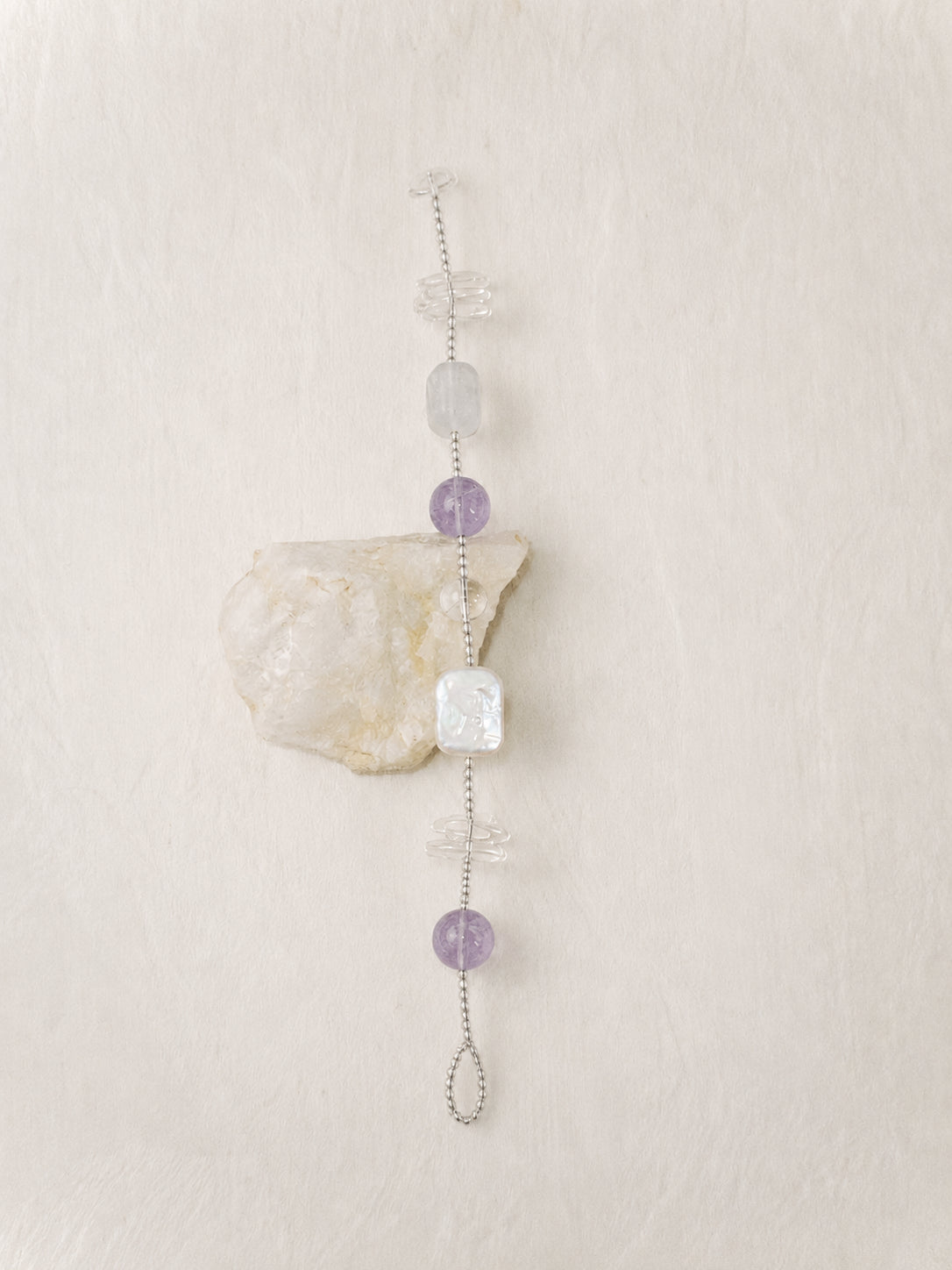 LUMERUNE Violet Mist Clear Quartz Bracelet With Moonstone and Amethyst — moonstone, amethyst, clear quartz and pearl