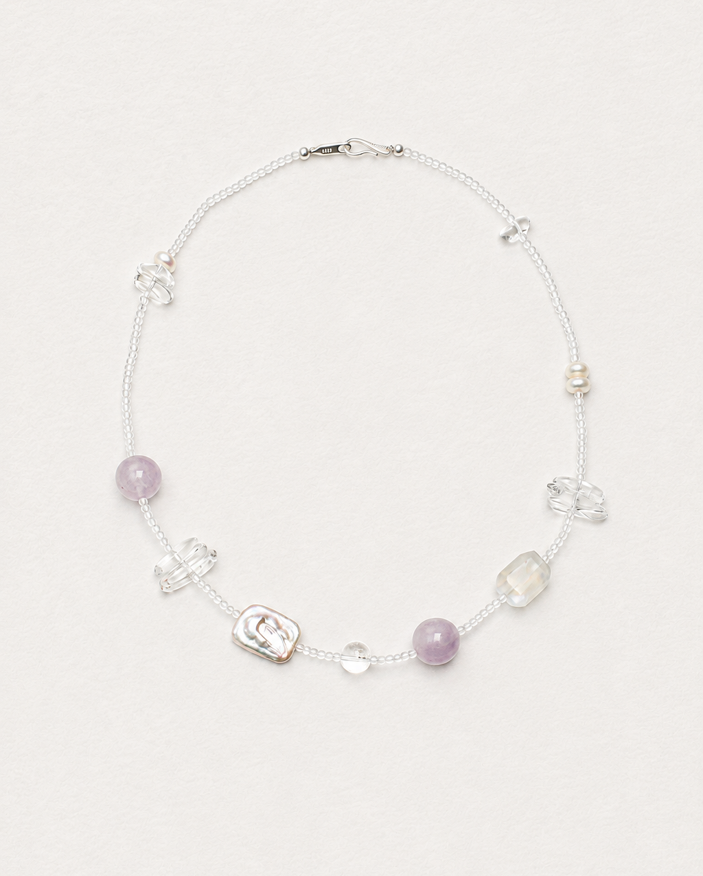 LUMERUNE Violet Mist Clear Quartz Necklace With Moonstone and Amethyst — moonstone, amethyst, clear quartz and pearl